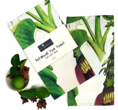 banana flower botanical linen tea towel