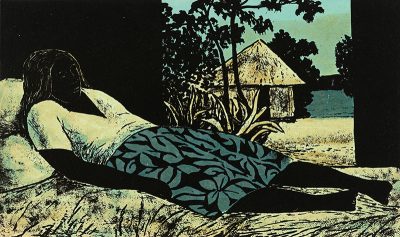 Recling Woman with Hut - Ray Crooke