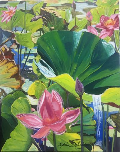 Water Garden Series No. 6: Pink Lotus Leaves-Dr Sylvia Ditchburn